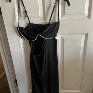 Stone Trim One Side Cut Out Dress